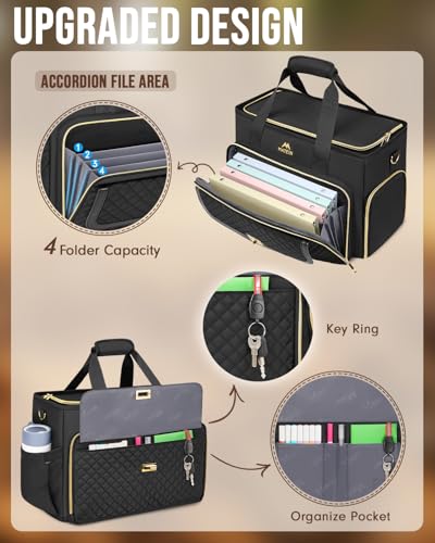 MATEIN Teacher Bag with Lunch Box, Large Teacher Tote Bag for Women Work with Accordion File Organizer & Insulated Pocket, 17.3 inch Laptop Tote Computer Briefcase for Office, College, Nursing, Black3