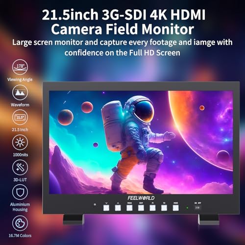 Image of FEELWORLD FVM215 21.5 Inch Ultra Bright 1000nit 3G-SDI 4K HDMI Desktop Broadcast Monitor with Waveform, 3D LUT Professional Color Calibrate Director's Monitor