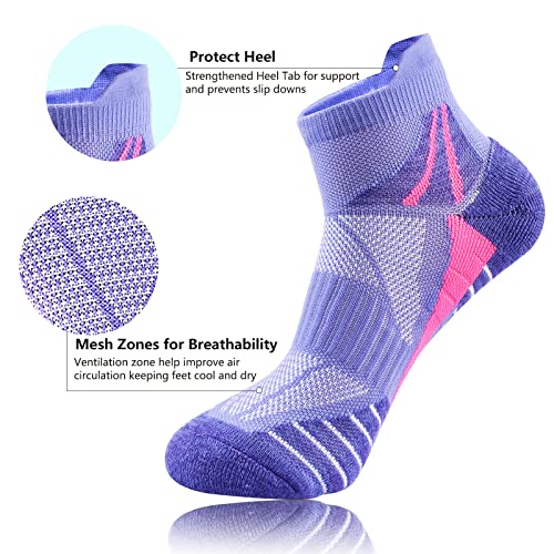 Image of Womens Ankle Socks Athletic Cushioned Sport Socks | Cotton Breathable Performance Tab Quarter Ankle Running Socks for Women 6 Pack