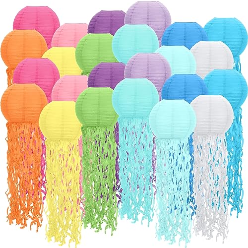 Image of Retisee Set of 24 Multicolor Jellyfish Paper Lanterns Mermaid Sea Ocean Birthday Party Decorations Hanging Jelly Fish Decoration for Classroom Birthday Party, 12 Colors