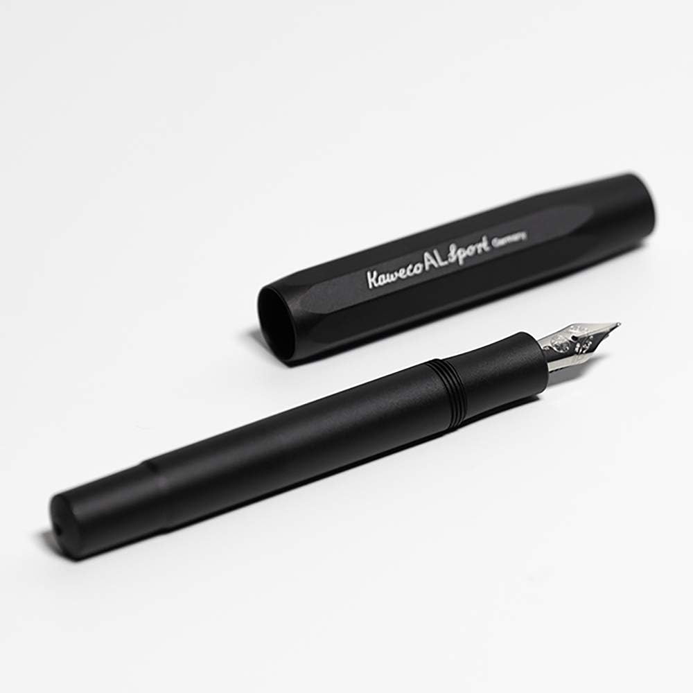 Kaweco AL Sport Fountain Pen Black, Fine Nib Sport Octagonal Clip Chrome