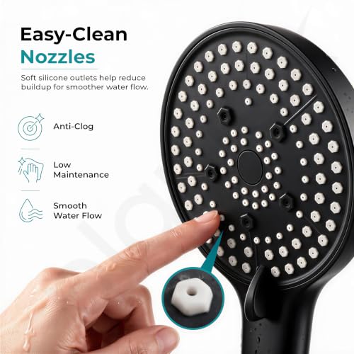 Image of Plantex Bathroom Hand Shower Full Set /5 Mode Handheld Shower with 1.5m Hose Pipe & Self-Adhesive Shower Holder /ABS Hand Shower for Bath- (Black, Combo)