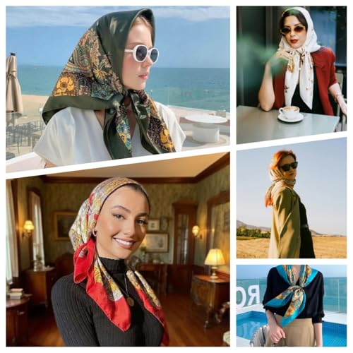 Large Square Head Satin Scarf Silk Feeling Hair Scarf 35"Head Scarves Bandana for Women Headscarfs for Women's Hair4