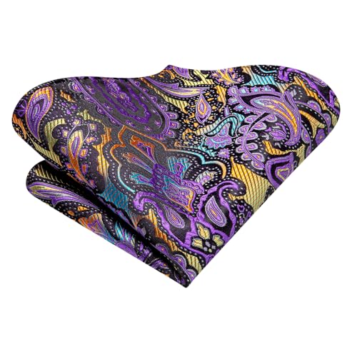 Image of Hi-Tie Men Ties Sets Silk Stripe Paisley Necktie Pocket Square Cufflinks for Business Wedding