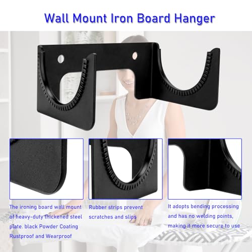 VANROUG Ironing Board Hanger Wall Mount, Iron Board Hook, Ironing Board Holder Organizer Wall Rack for Y or T Leg, Laundry Room, Black