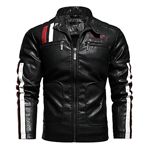 Fall and Winter Men's Racing Faux Leather Jacket Windproof Biker Jacket