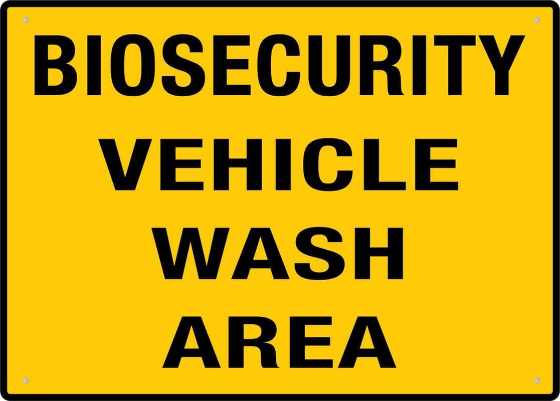 Biosecurity Vehicle Wash Area Rust Free Aluminum Tin Sign - Warning Decor with Pre-Drilled Holes for Indoor-Outdoor Farm, Livestock Facility Vehicle Zone - 8x12 Inch​