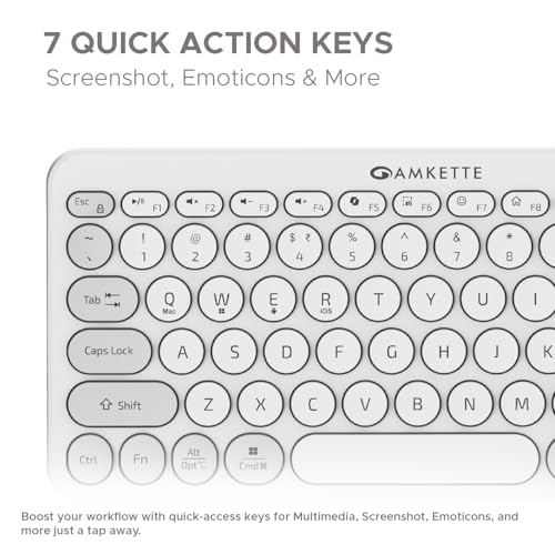 Image of (Refurbished) Amkette Optimus BT [New and Improved] Multi Device (4in1) Wireless Keyboard /Bluetooth Keyboard | One Click Device Switching and AI Access for Windows, MacOs, Android and iOS, Dual OS Layout (White)