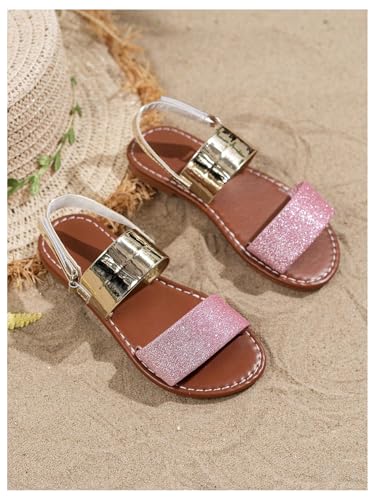 GORGLITTER Girl's Sparkling Metallic Dressy Flats Open Toe Ankle Strap Cute Vacation Slide Sandals2