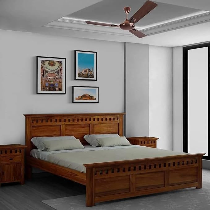 Image of STRATA FURNITURE Sheesham Wood King Size Bed Without Storage | Wooden Double Bed Cot Bed Furniture for Bedroom Living Room Home (Natural Finish)