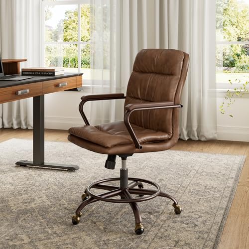 EUREKA ERGONOMIC Chaise de Bureau Pivotante, Style Médiéval Rétro Moderne Fauteuil de Bureau en Cuir PU, Fauteuil en Hauteur Réglable, pour...