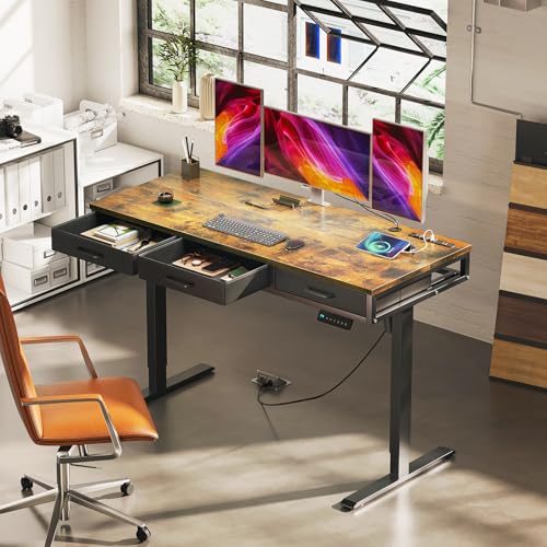 Aodk Electric Standing Desk With Drawers, 55 Inch Height Adjustable Desk With Power Outlets, Sit Stand Table, Writing Computer Desk For Home, Office thumb #1