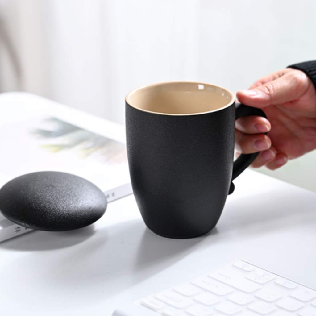 Kaffee-Becher Keramikbecher handgefertigt mit Deckel Einfache Kapazität Becher Kreative Große Kapazität Kaffeetasse Wiederverwendbare Reise Teetasse 350ml (Color : White)