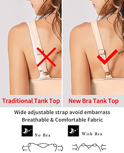 Image of V FOR CITY Tank Top for Women with Built-in Padded Bra Adjustable Wide Strap Camisole Cotton Cami Shirts