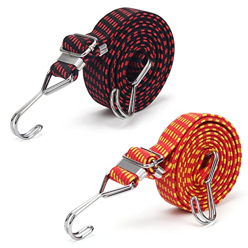 2 Pack 80" Adjustable Bungee Cords with Hooks and Buckles
