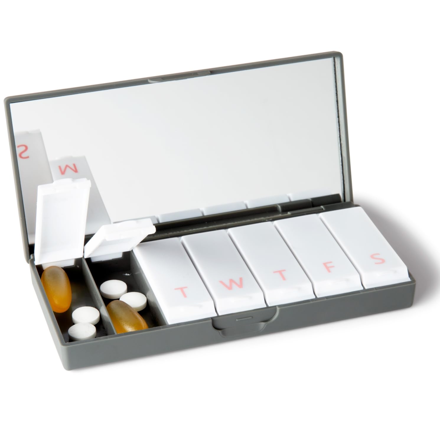 PORT X POLISH Designer Weekly Pill Box Organizer (Single 1X Daily, Charcoal Gray) | Compact, Stylish 7-Day Vitamin Supplement Case | Cute Portable