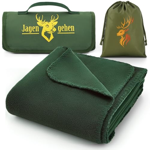 Jadive Couverture Polaire Chasse Verte avec Sac de Transport 150 x 100 cm Couverture Camping pour l'Extérieur Pique-Niques Voyages Cadeaux pour Chasseurs Accessoires de Chasse