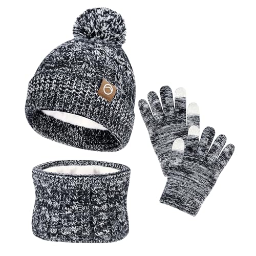 Image of ZOORON Kids Winter Hat Gloves Scarf Set, Girls Boys Hats Beanie with Pom