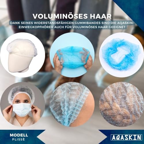 AQASKIN Einweg-Kopfhuaben TNT Modell Plissè - Kopf- und Haarabdeckungs-Hauben - Für Beauty-Zentren, SPA, medizinische Zentren, Restaurants, Reinigung, Menge 100. (Menge 100 Stück, Weiß)