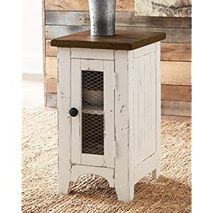 Signaturedesignbyashleywystfieldfarmhousechairsideendtablewithcabinetdoorforstoragewhitebrownwithdistressedfinish Urban Country Home Decor Signature design by ashley wystfield farmhouse chair side end table with cabinet door for storage white brown with distressed finish urban country home decor