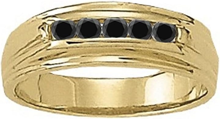 0.35 Carat Black Round Diamond Mens Man Designer Channel Set Engagement Anniversary Ring 14K Yellow Gold