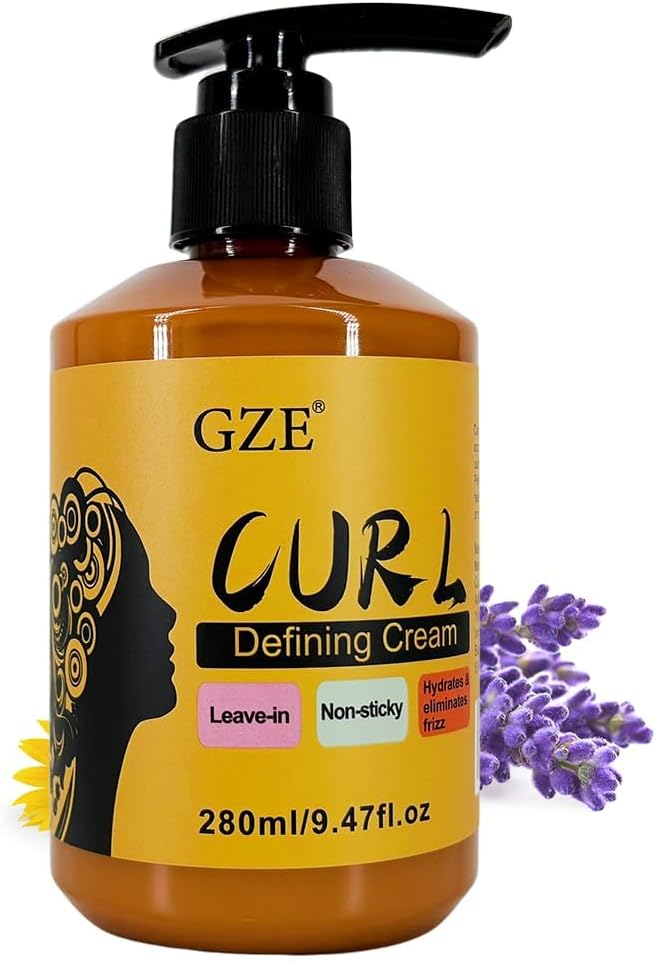 GZE Curl Defining Cream Leave-In Conditioner - Non-Sticky Frizz Control for Natural Curly Hair, Hydrates & Defines Curls (3-IN-1)