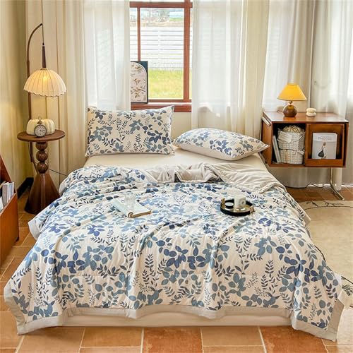 Odot Edredón Verano Cama 150/180/200/220, 2,5 TOG Reversible Edredon Acolchado Invierno Sin Funda - Ligera y Respirable Manta de Suave para Días Calurosos (Hojas Azules,220 * 240cm)