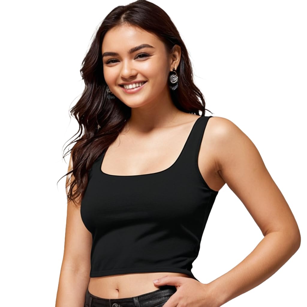 Women's & Girls' Solid Strachable Ribbed Square Neck Slim Fit Tank Tops-picture-53