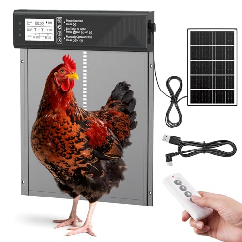 Image of Large Automatic Chicken Coop Door Solar Powered with Timer & Light Sensor | 4000MAh Internal Battery, Automatic Coop Door with Remote & Anti-Pinch Function, Automatic Chicken Door Made of Al-Alloy