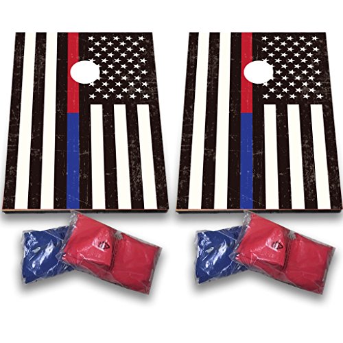 VictoryStore Thin Blue Line and Thin Red Line American Flag Bag Toss in Support of First Responders Police, Firefighters, EMS
