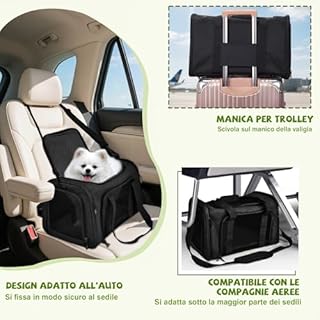 ALLSOPETS Trasportino per Cani, Borsa Morbida per Cani e Gatti di Piccola Taglia, Omologata per Aereo, Borsa Pieghevole con Cuscino per Viaggio Campeggio Escursioni (Nero Opaco)