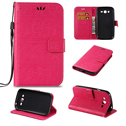 Ycloud PU Cuero Funda para Samsung Galaxy Grand Neo PlusGrand Neo i9060 Cierre Magntico Flip Billetera Soporte Funcin con Ranuras Diseo Elefante Motivo Rosa Roja Carcasa