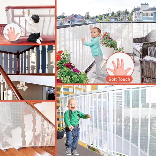 Image of SNOWIE SOFT Baby Safety Net 9.8 ft x3.3 Ft Banister Guards Stairway Rail Net Polyester Stairway Baby Guards with 20 Zip Ties and 30Pcs Nylon Ties Safety Net for Indoor, Outdoor, Patios or Balcony Use