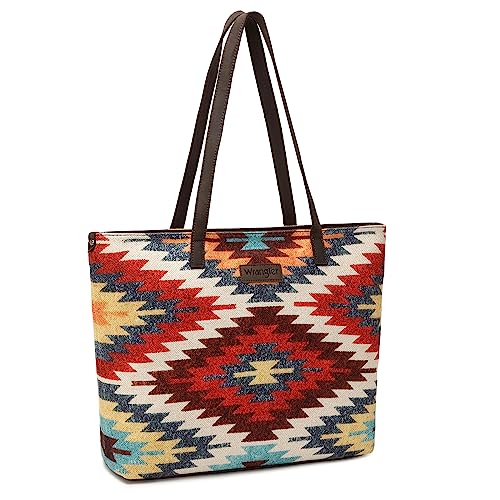 Image of Montana West Wrangler Aztec Print Canvas Tote Bag Capacity Shoulder Bag for Work, Travel & Everyday Use