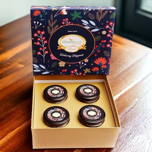 Image of Ghasitaram Hamper Box of 4 Assorted Dryfruit Jars|Dry Fruit Combo Pack Offer|Dry Fruit Gift Pack|Dry Fruit Box|Diwali Dry Fruit Gift Box|