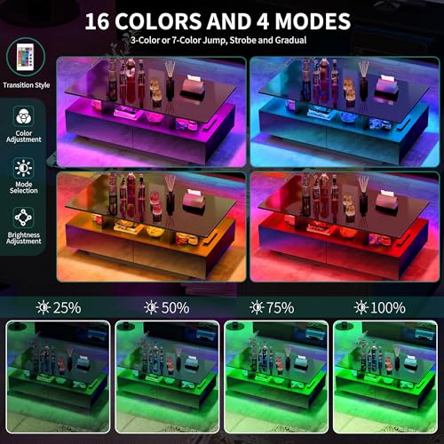 YITAHOME-Couchtisch-Schwarz-Wohnzimmertisch-Hochglanz-mit-16-Farbiger-LED-Beleuchtung-Modern-Beistelltisch-Schwarz-mit-Offenem-Ausstellungsregal-und-4-Ausziehbaren-Schubladen-90x55x411-cm - sparfuchs24.io – Top Angebote, Tests & Preisvergleiche