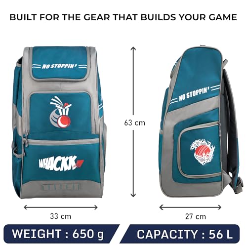 Image of WHACKK Dev 65L Cricket Kit Bag Blue Grey|Quick Access Design|Spacious Main Compartment|Bat Holder|Shoe /Helmet Pocket| Bottle Holder|Padded Straps