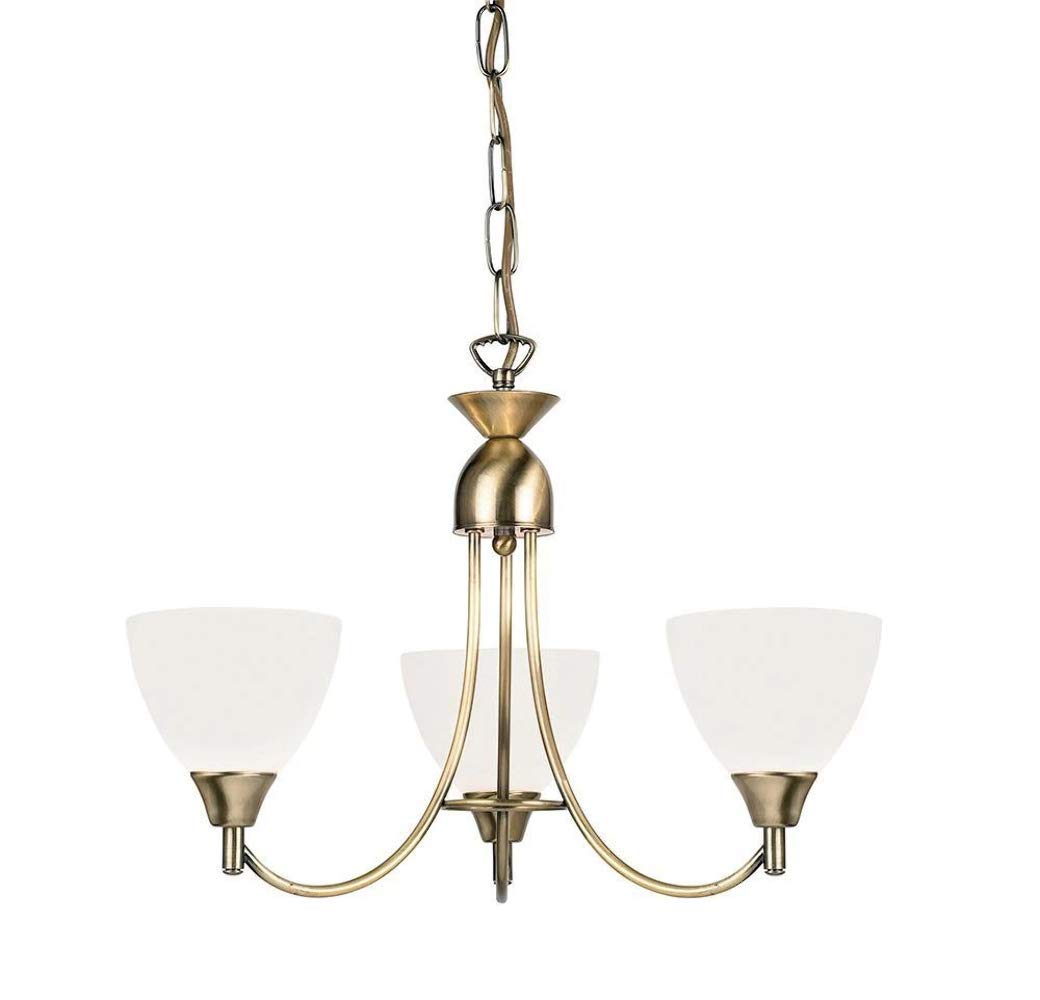 Netlighting - 3 Light Ceiling Pendant - Antique Brass Opal Glass - E14