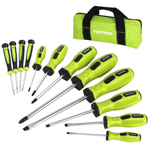 Image of FASTPRO 12-Piece Magnetic Screwdrivers Set with Storage Bag, Green
