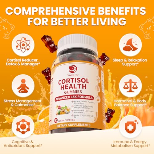 Lukaree Cortisol Supplements for Women & Men, 15 in 1 Cortisol Reducer Manager, Cortisol Calm Gummies with Ashwagandha, Magnesium, L-theanine, GABA - for Mood, Focus, Sleep - Vegan Sugar Free, 60 Ct. - Image 5