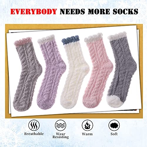 Image of LANLEO 5 /6 Pairs Womens Super Soft Fuzzy Plush Warm Winter Home Sleeping Slipper Socks