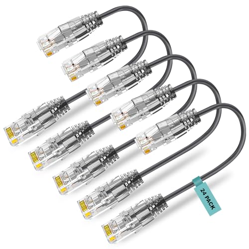 Cat6a Câble de correspondance 1FT - 24 Faites votre valise, Ercielook Cat6a Câble Ethernet, 10Gbps 550Mhz Câble réseau haute vitesse, 28AWG Cuivre pur Court LAN Cord pour le panneau de patch / Cabinet de réseau - noir