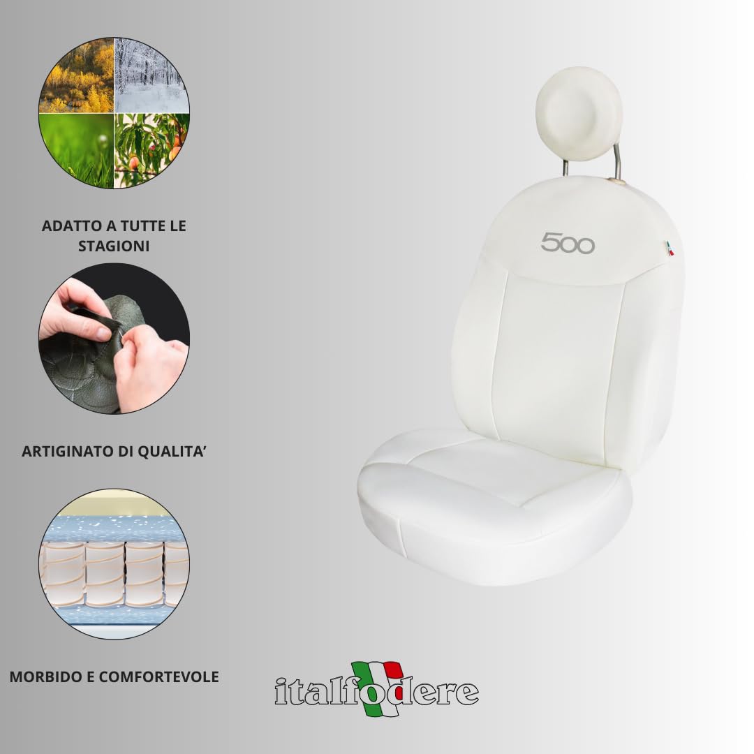 Italfodere - Coppia Coprisedili Anteriori Compatibili con Fiat 500 Riva Dolcevita - Accessori Auto Interni - Cotone Accoppiato Gommapiuma - Confortevoli e Resistenti - Facili da Installare
