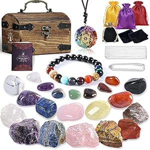 Crystals and Healing Stones in Wood Treasure Chest – 33Pcs Healing Crystals Set for Beginners with Guide – Chakra Stones and Crystals Gifts for Women,Her,Kids,Collection,Witchcraft,Meditation,Yoga