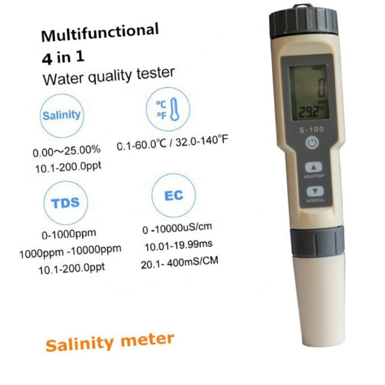 Misuratore di Salinità Digitale Multifunzionale Precisione ±0,001 Plastico Portatile per qualità Acqua Test Automatico per Stagni e Piscine