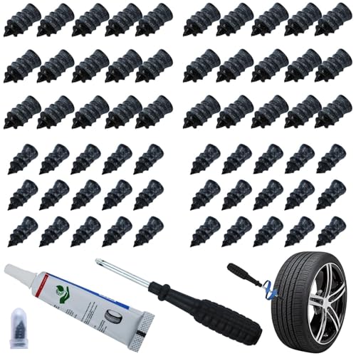 Image of 60 PCS Tire Repair Rubber Nails Kit, with 1 Tubes of Tire Sealant Glue, 2026 New Screw in Tire Plugs Kit, Fast Self-Service Tire Plugs Screw Type for Car Motorcycle Truck Tractor Puncture Repair