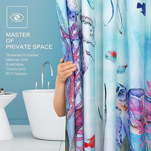 CutebriCase Ocean Seaworld Shower Curtain, Marine Life Kids Shower Curtain Beach Turtle Octopus Sea Horse Coral Star Conch Fish Beach Shower Curtain Set Washable Home Office Decor Bath Curtains - Image 4