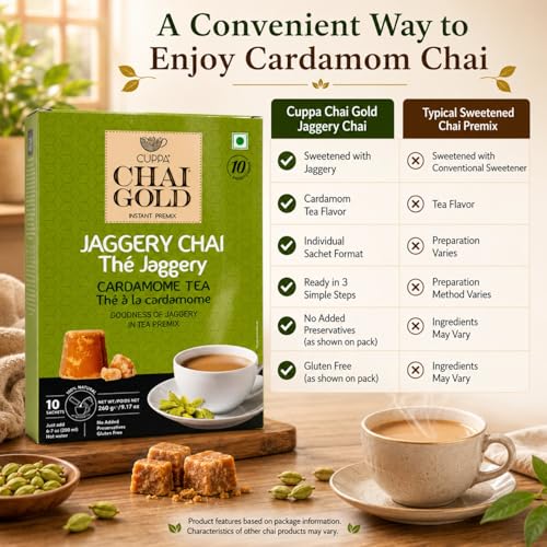 Té chai instantáneo con jaggery en polvo, pack de 10 miniatura 6