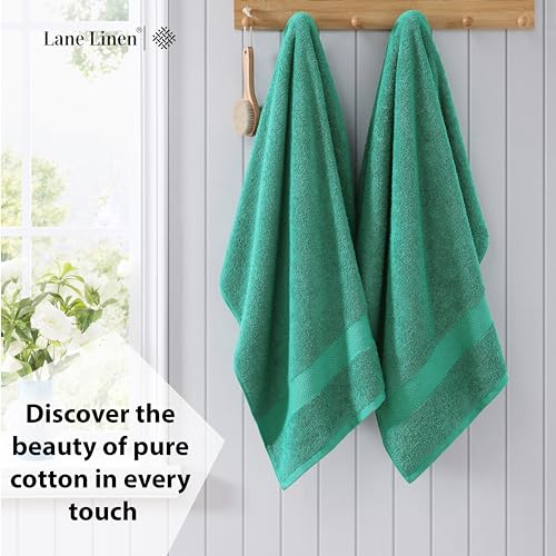 Image of LANE LINEN Bath Towels Pack of 4 (28 inchx54 inch) - 100% Ring Spun Cotton Bathroom Towel Set - Reinforced Edges, Quick Dry, Soft & Absorbent Large Bath Towels - Lightweight, Perfect for Daily Use - Emerald