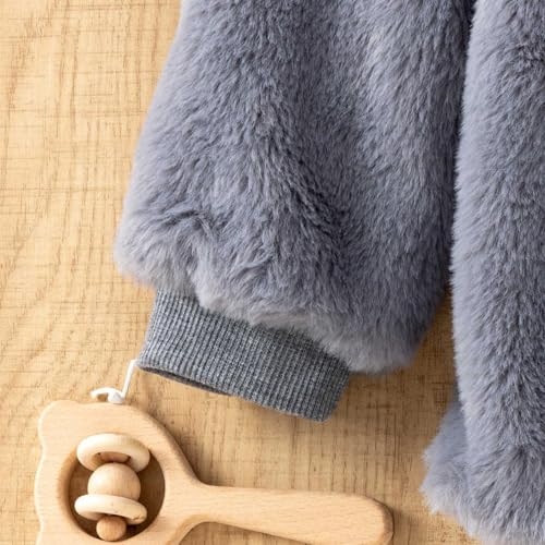 Boys Girls Fleece Jacket with Hood, Color Block Fuzzy Warm Winter Coats Kids Zip Up Hooded Plush Outwear 1-6 Years4